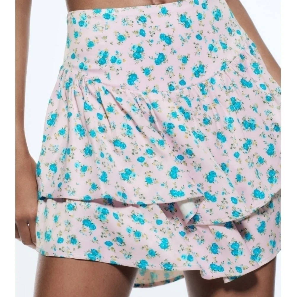 ZARA floral satin effect mini skort_3